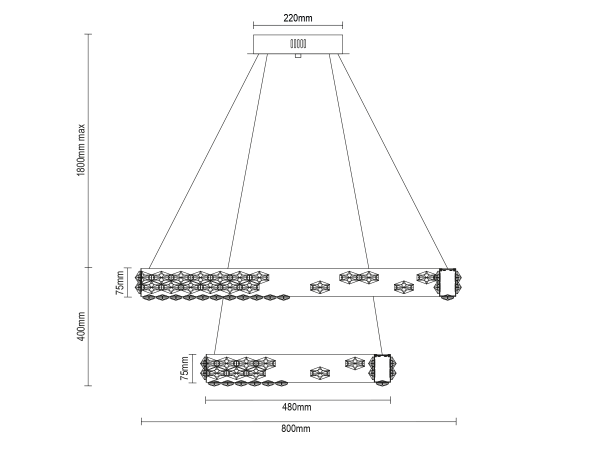 Candelabru de cristal suspendat CLARIS 800+480 - V30006 6