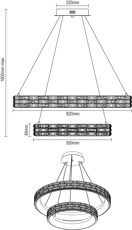ALBERTO candelabru suspendat din cristal 820+550 - V30133 5