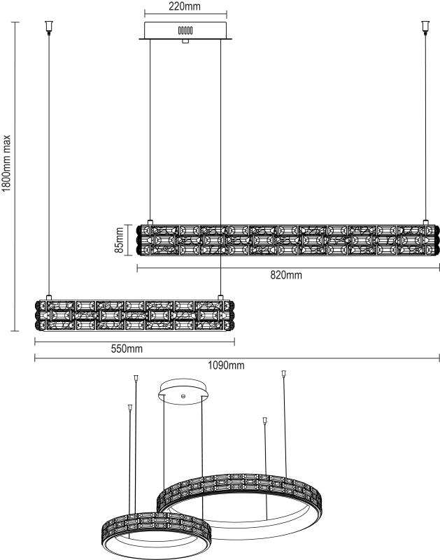 ALBERTO candelabru suspendat din cristal 820+550 - V30133 6