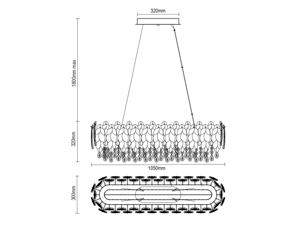 Candelabru de cristal suspendat GURU 1050x300 - V20101 6
