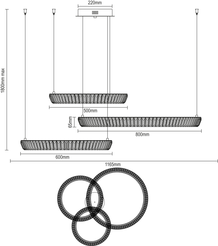 LETICIA candelabru suspendat din cristal 800+600+500 - V30125 7