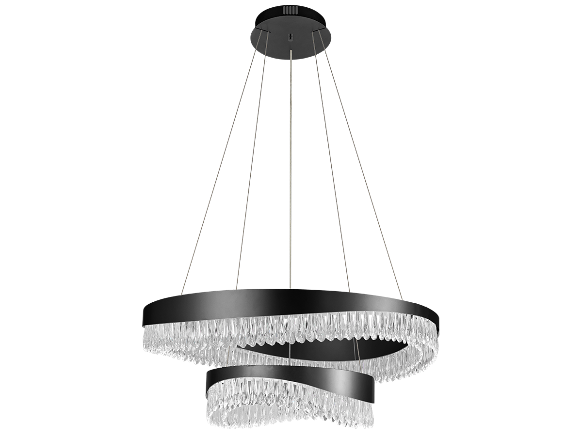 Contrastul suprafeței întunecate și al detaliilor din cristal creează un efect luminos expresiv într-un interior modern.