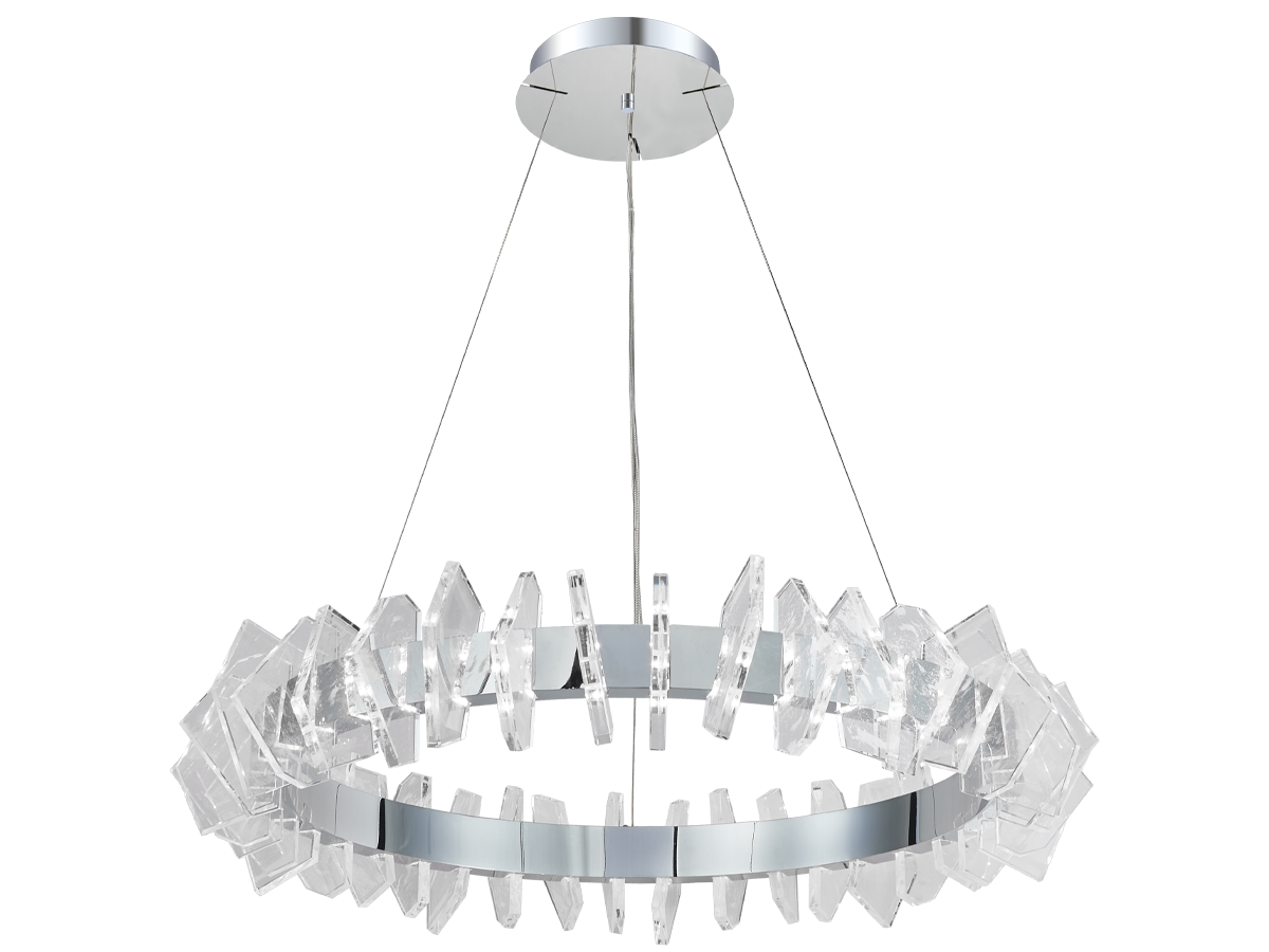 Corpuri de iluminat moderne din sticlă, cu un detaliu accentuat, care creează un efect luminos interesant în spațiu.